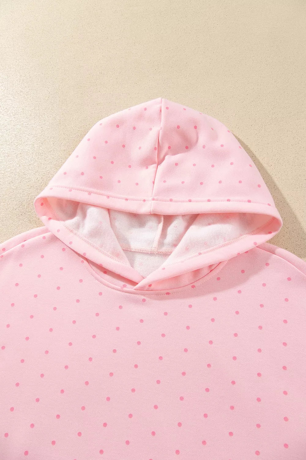 Pink polka dot oversized hoodie and shorts set — design and construction details