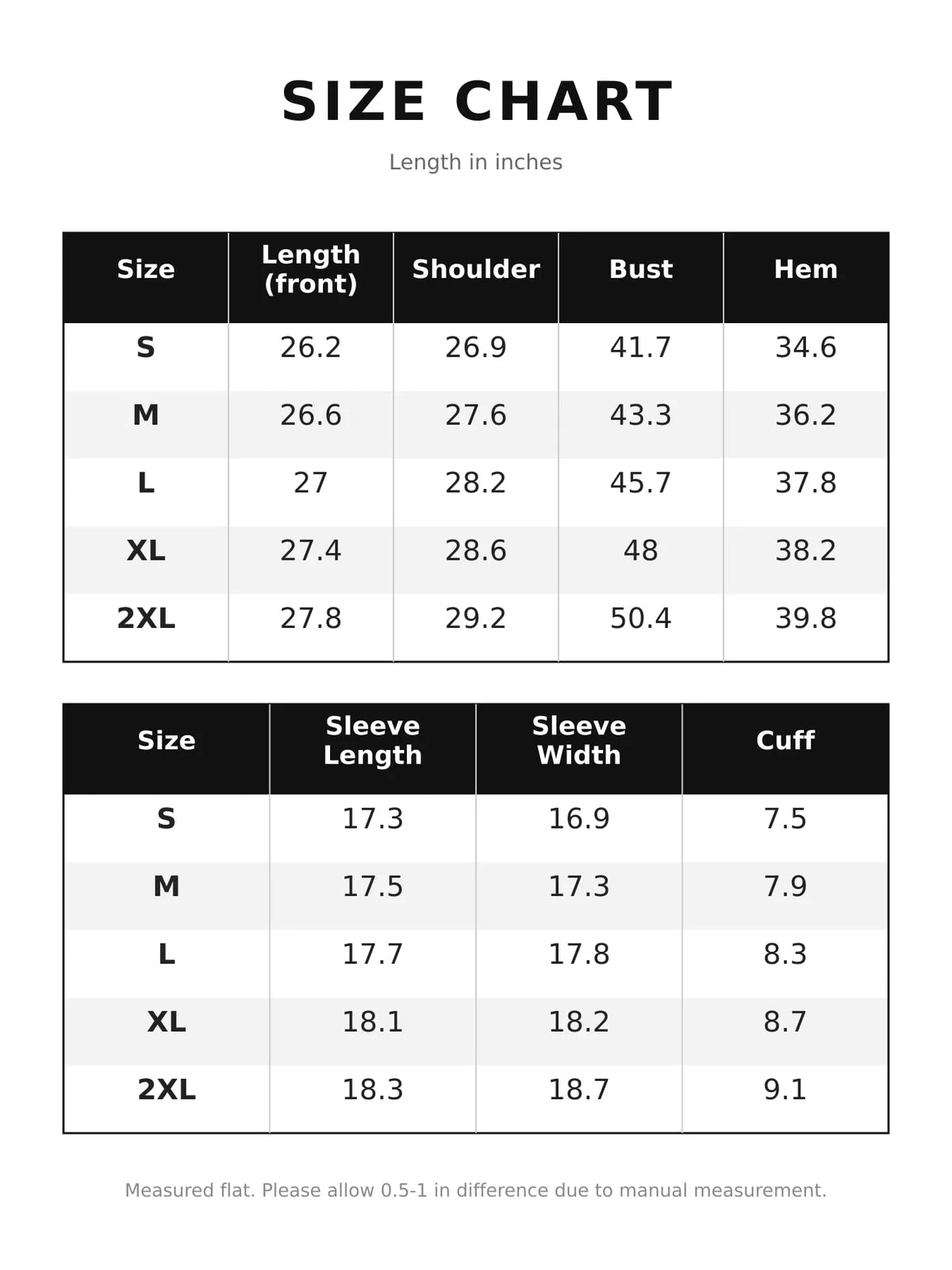 Size chart for letter-print pullover hoodie with kangaroo pocket