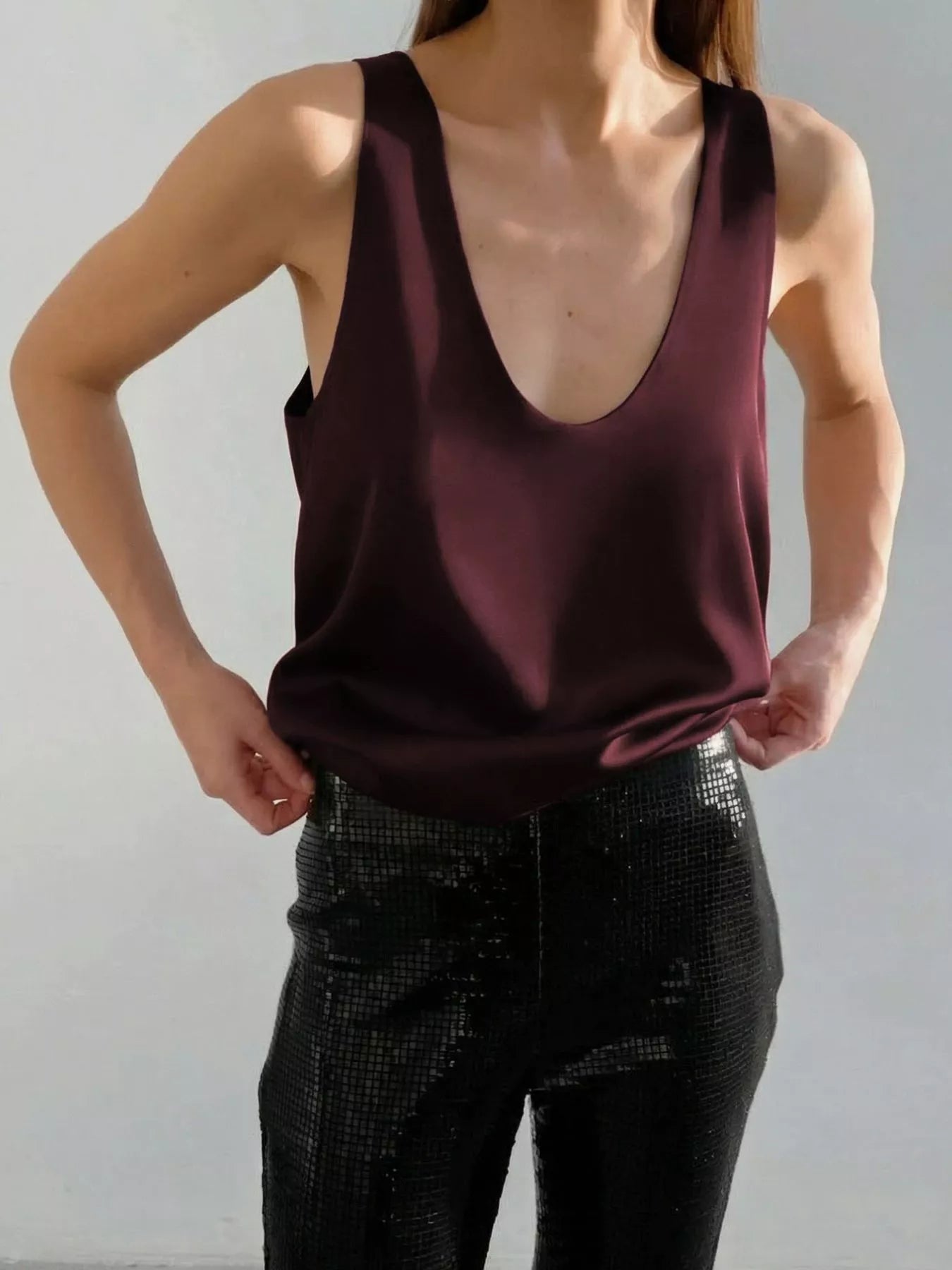 Trendsi Satin Deep V-Neck Tank -