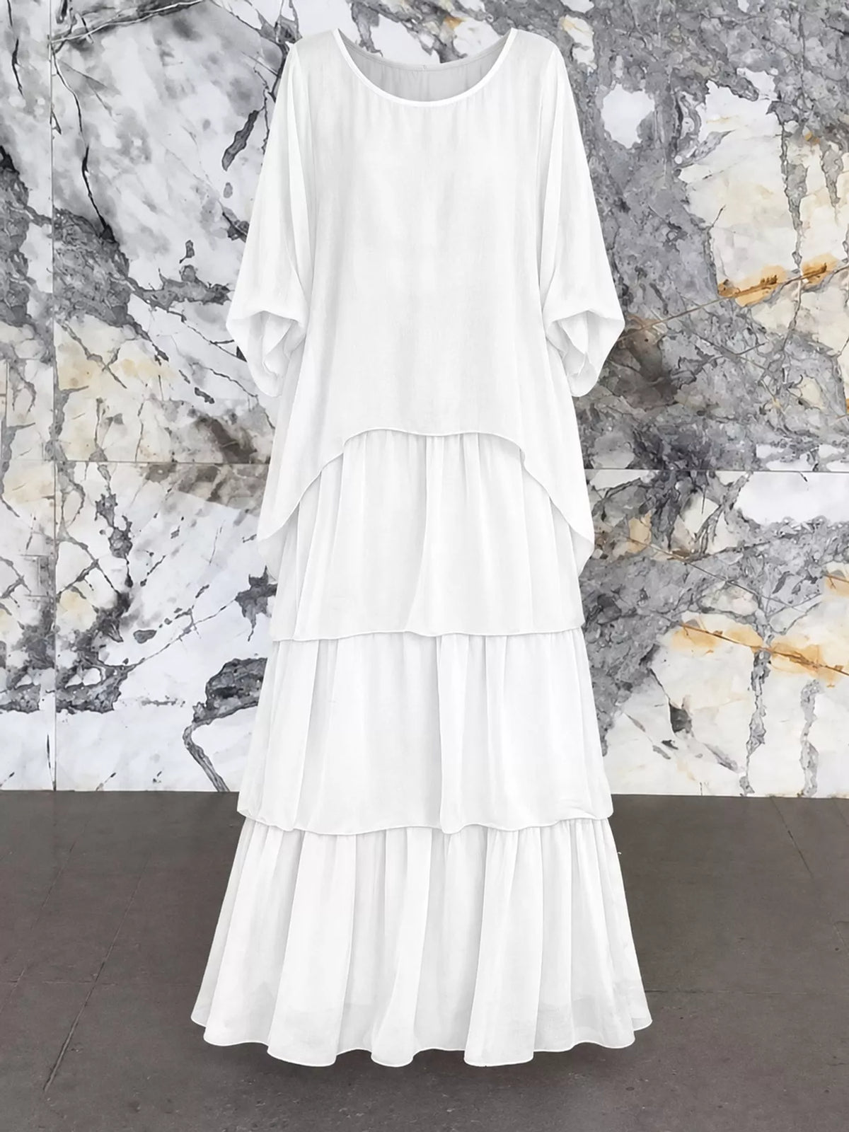 Layered maxi dress, white hanging front