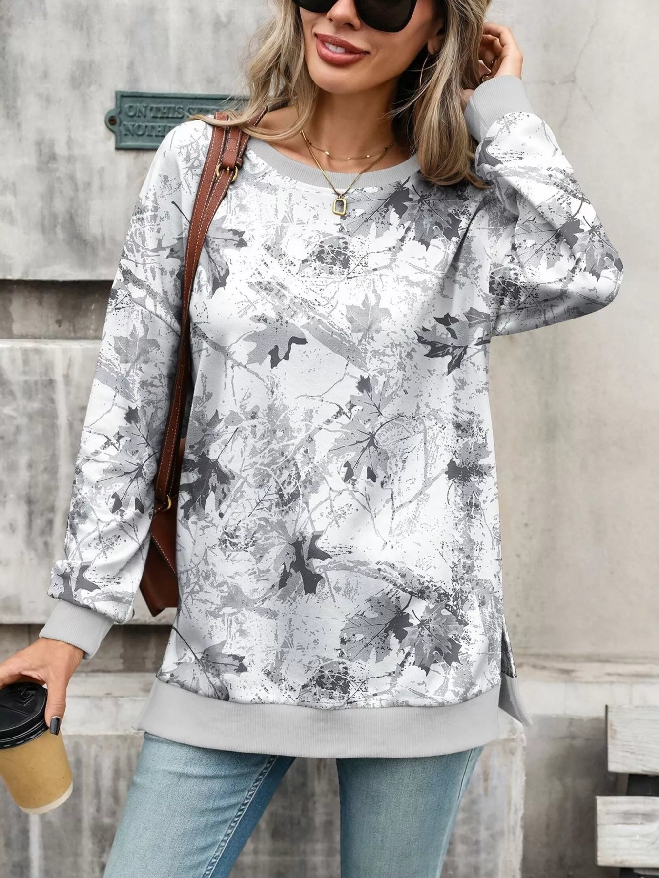 Trendsi Camouflage Print Crewneck Sweatshirt -
