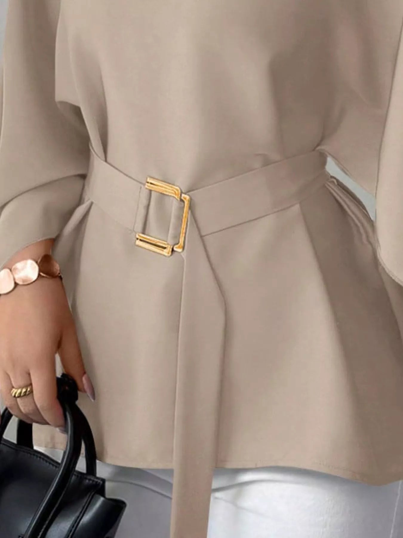 Round-neck belt batwing-sleeve blouse