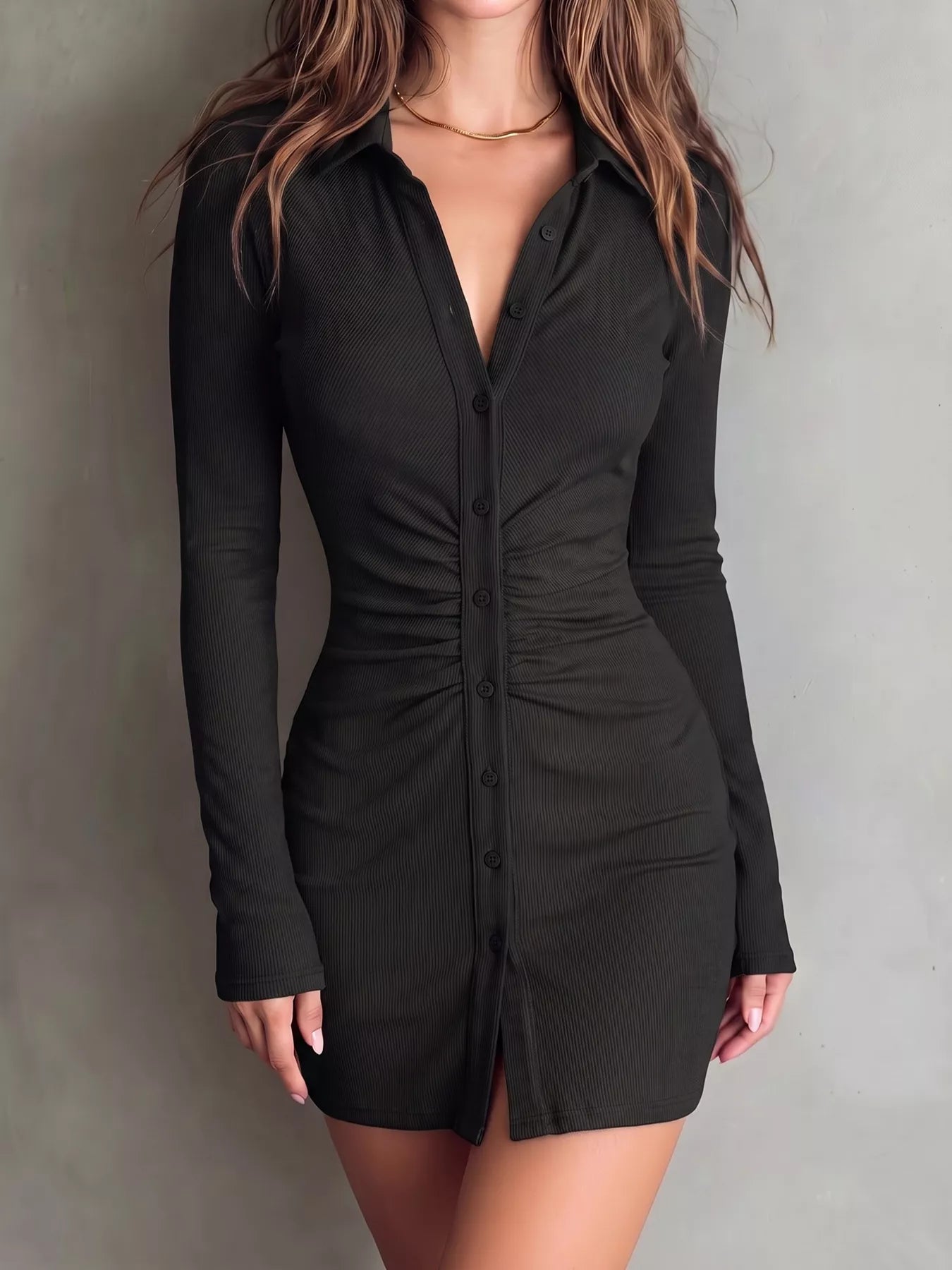 Trendsi Button-Down Bodycon Mini Dress -