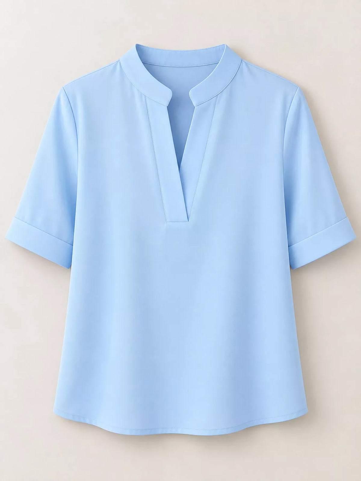 Notched-neck blouse, blue flat front