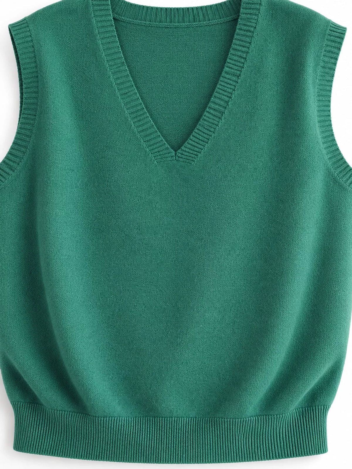 V-Neck Knit Sweater Vest — garment construction details