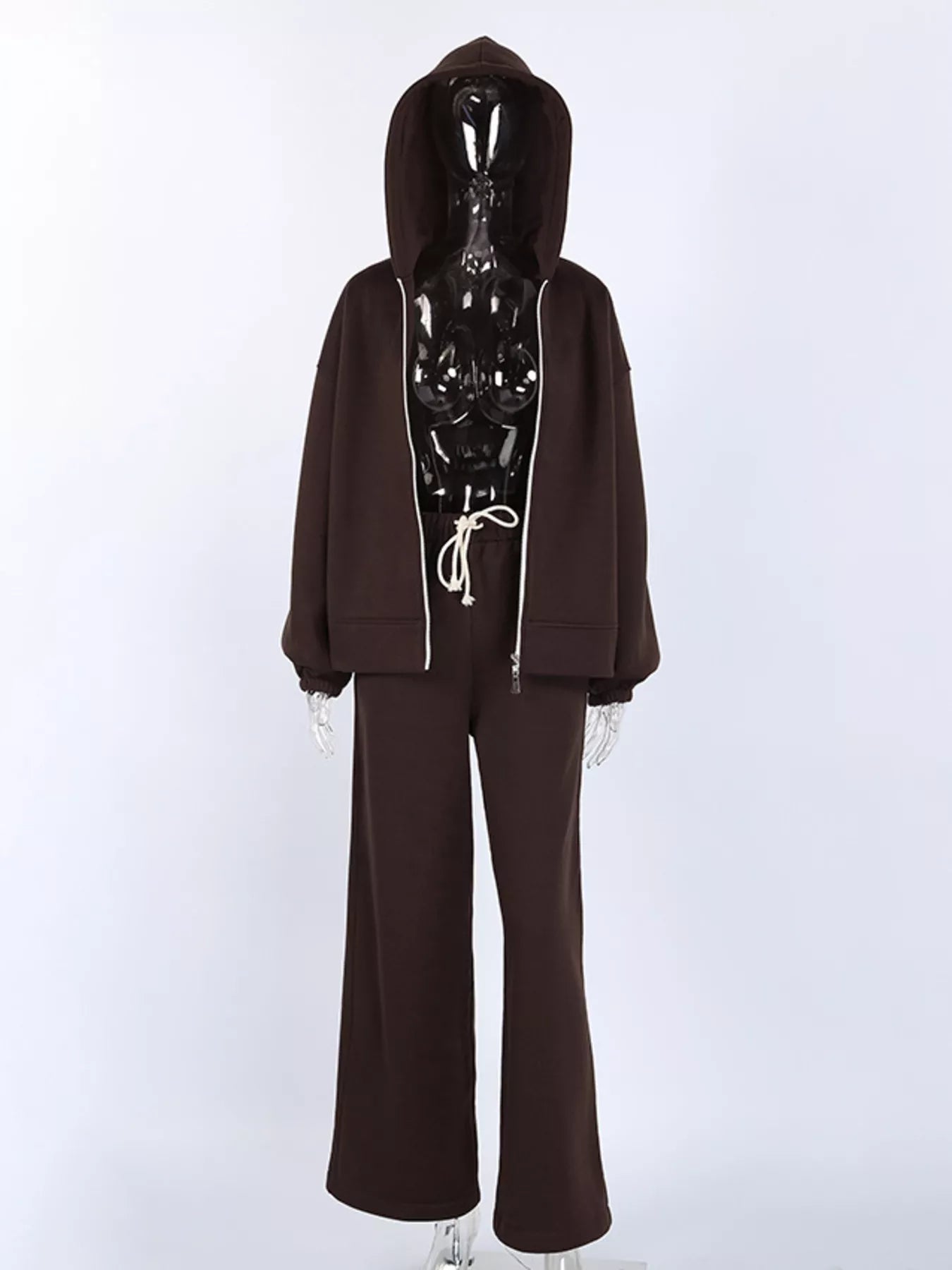 Trendsi Zip-Up Hoodie and Wide-Leg Sweatpants Set -