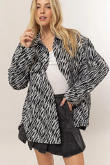 Trendsi HYFVE Zebra Print Snap Down Long Sleeve Shacket -