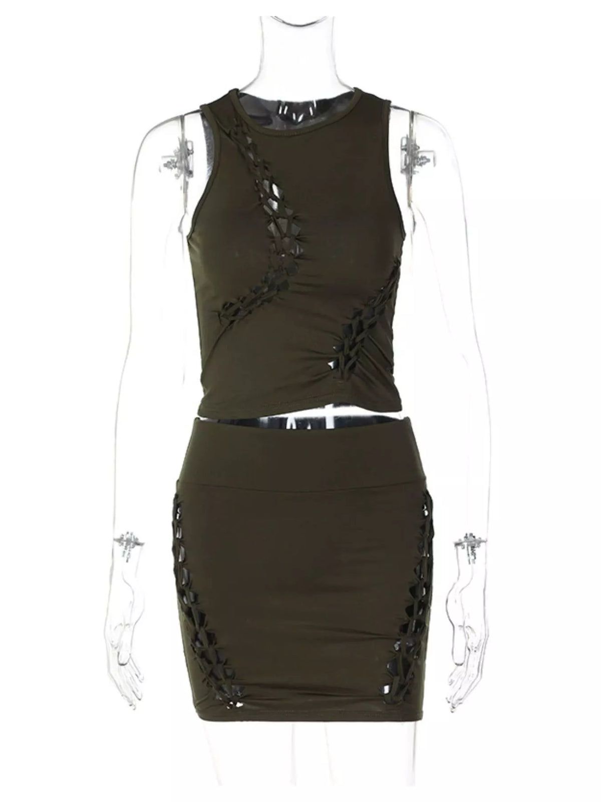 Sleeveless Cut-Out Bodycon Top and Mini Skirt Set — garment front