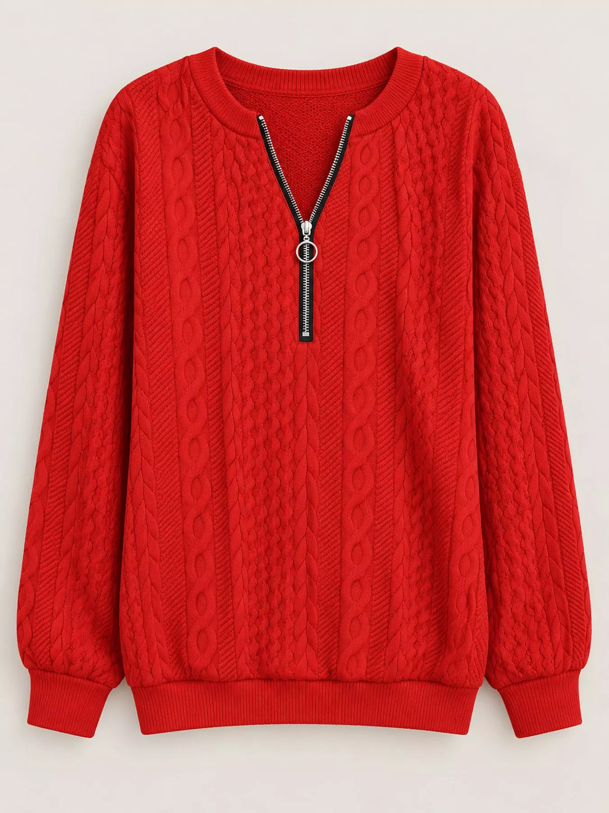 Quarter-Zip Cable Knit Sweatshirt — garment front