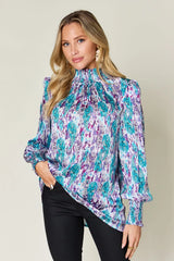 Trendsi Double Take Full Size Printed Smocked Long Sleeve Blouse -
