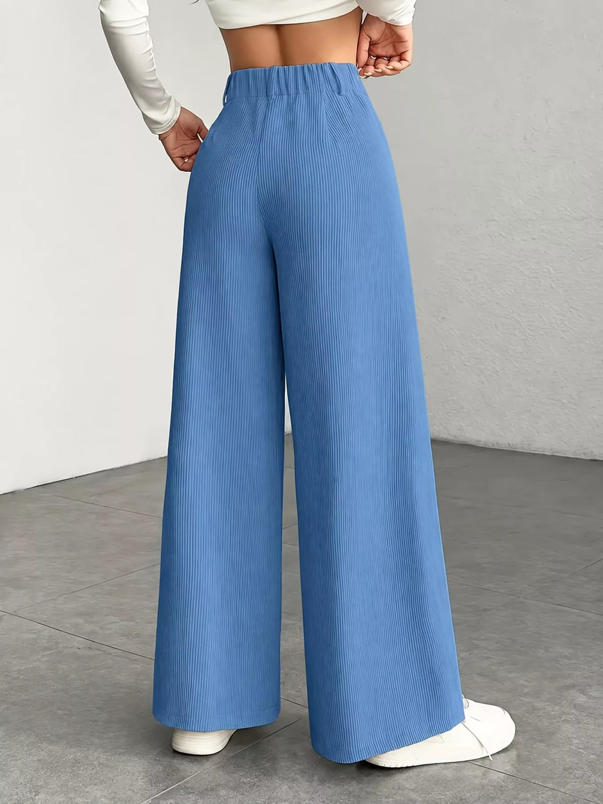Denim Blue high-waisted wide-leg pants, back view