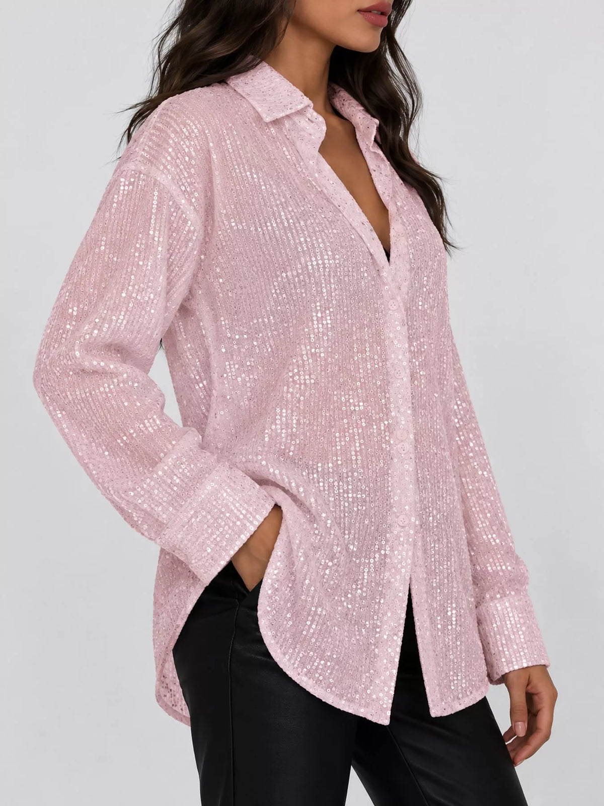 Sequin shirt, pink side