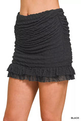 Trendsi Zenana Ruched Mini Skirt with Built in Shorts -