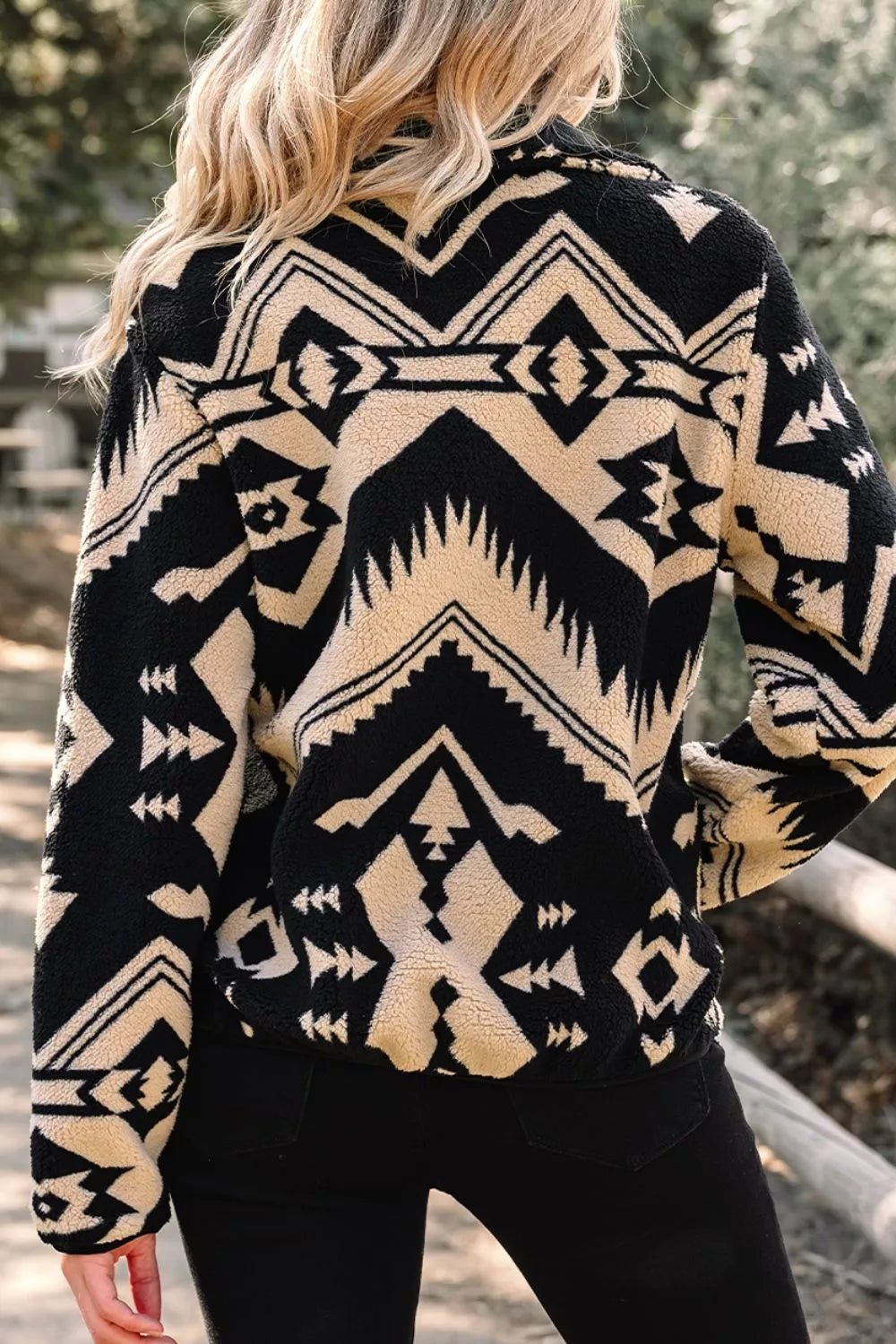 Trendsi Aztec Print Fleece Snap Down Sweatshirt - Shirts