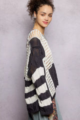 Trendsi POL Color-Blocked Stripe Pattern Knit Top with Twisted Weave -