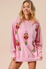 Trendsi BiBi Sequin Nutcrackers Embroidery Christmas Sweatshirt -