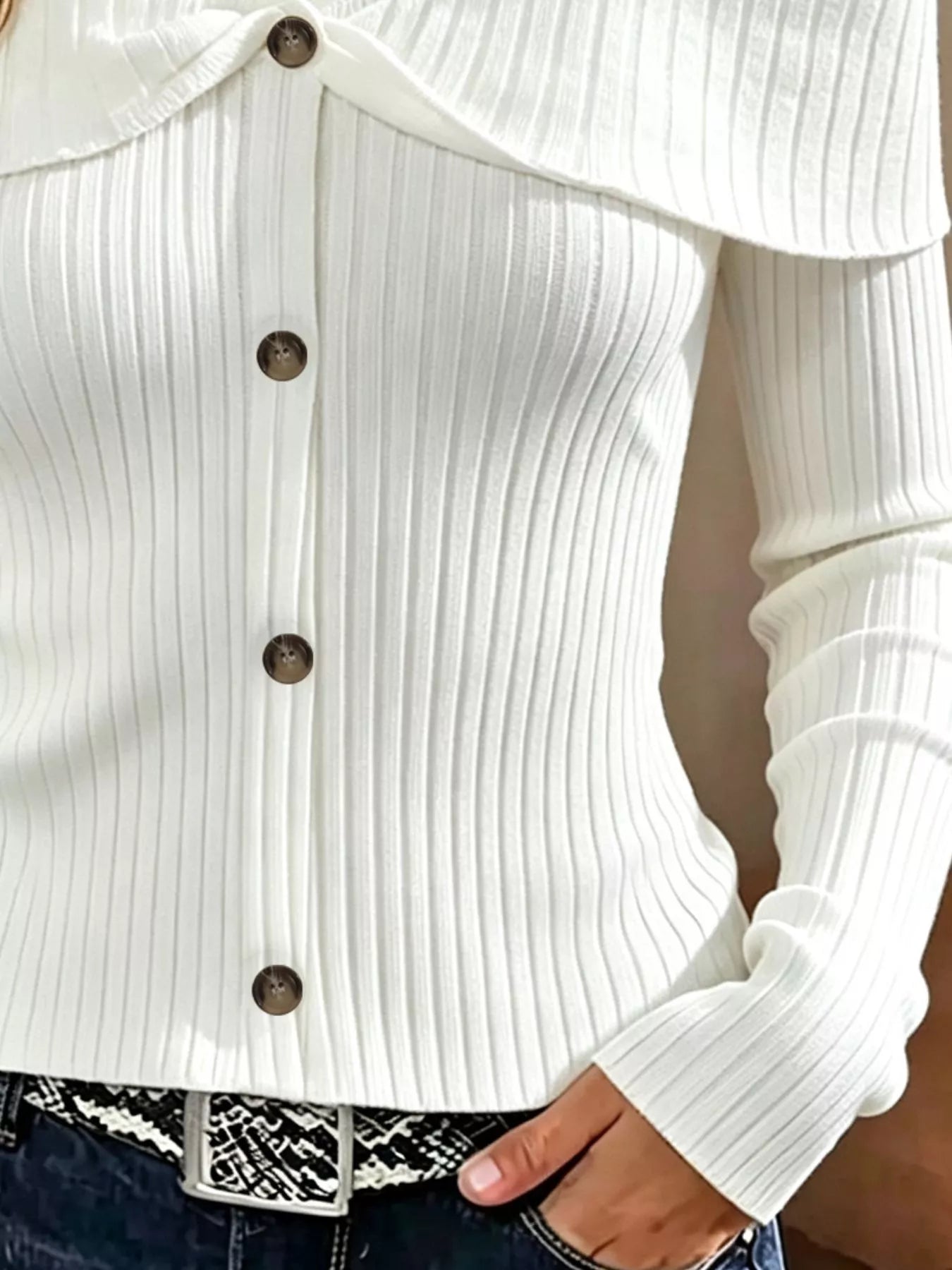 Trendsi Cold Shoulder Ribbed Knit Top -