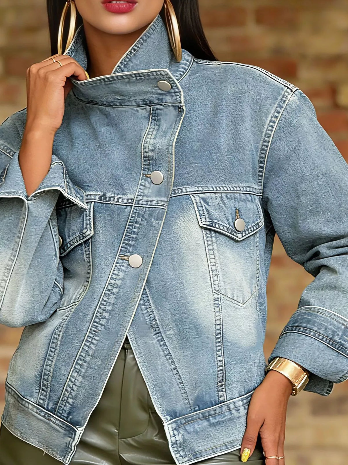Light Blue asymmetric button-up denim jacket