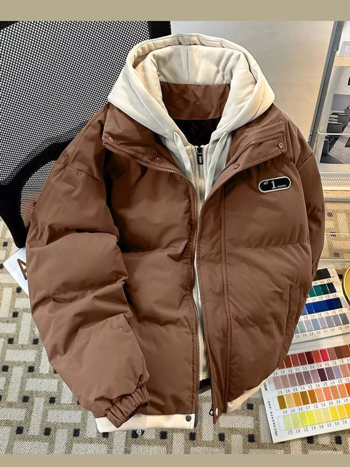 Zip-Up Hooded Puffer Jacket — front view