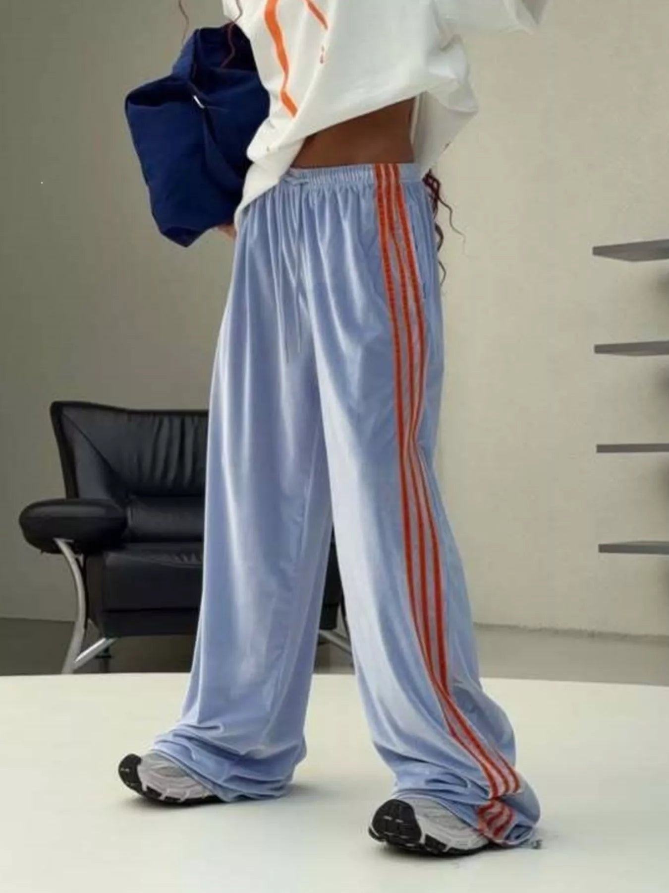 Trendsi Contrast Side Stripes Wide-Leg Pants -