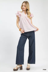 Trendsi Umgee Ruffled Sleeve Textured Blouse -