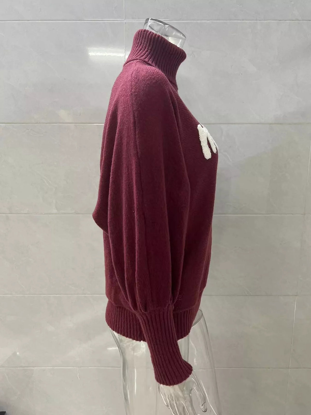Burgundy lettering turtleneck sweater