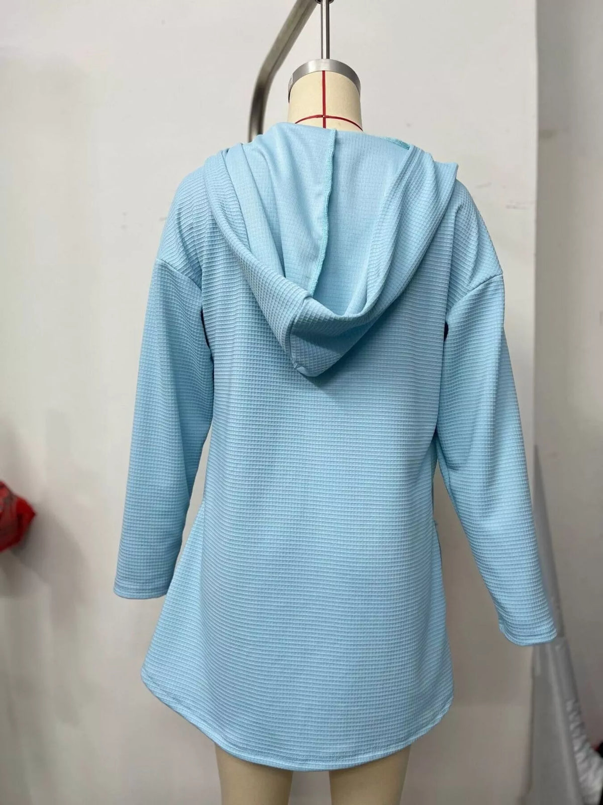 Ruffle Hem Zip-Up Hooded Jacket — garment back