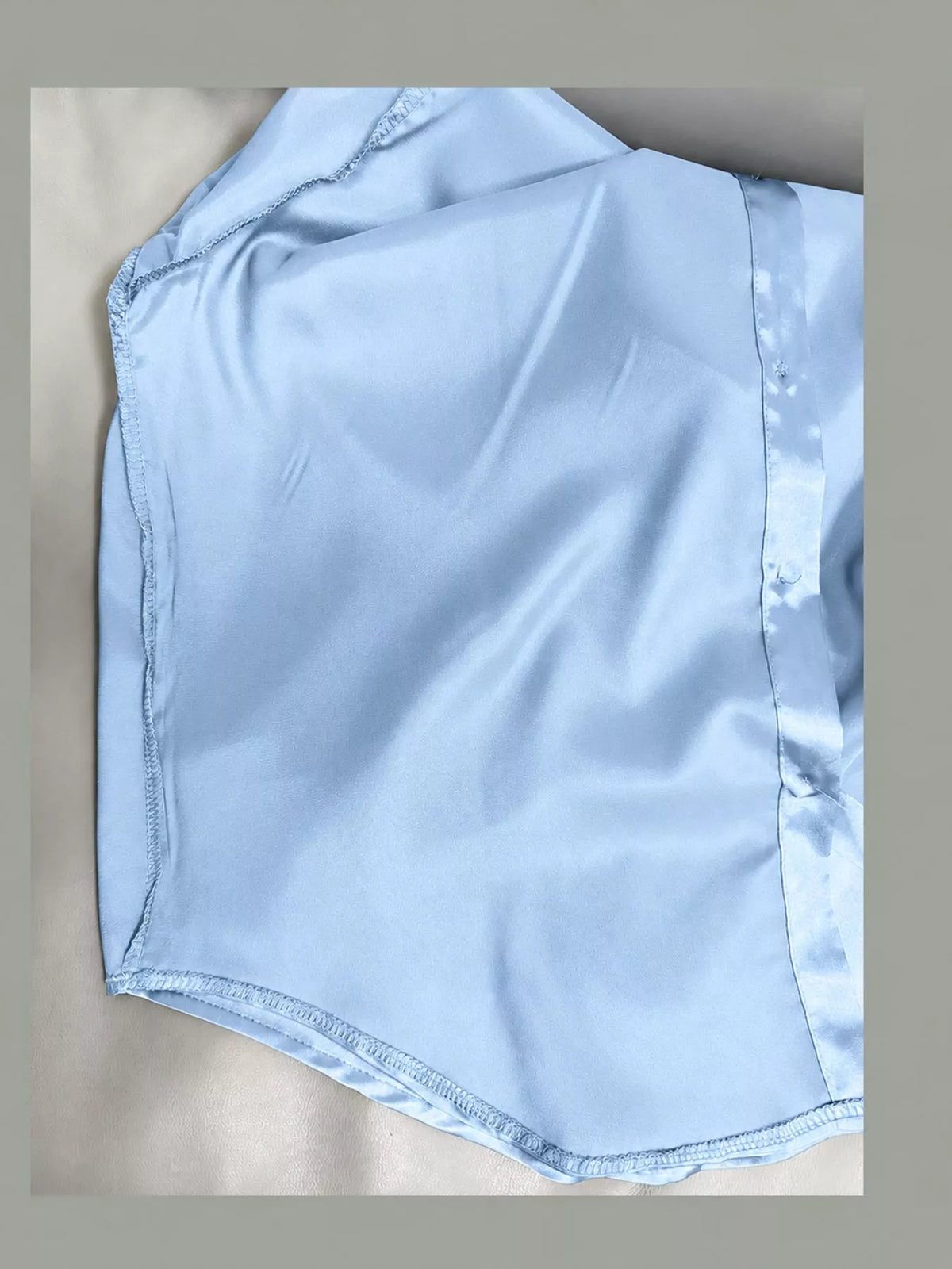 Light Blue satin button-down long sleeve shirt, detail view