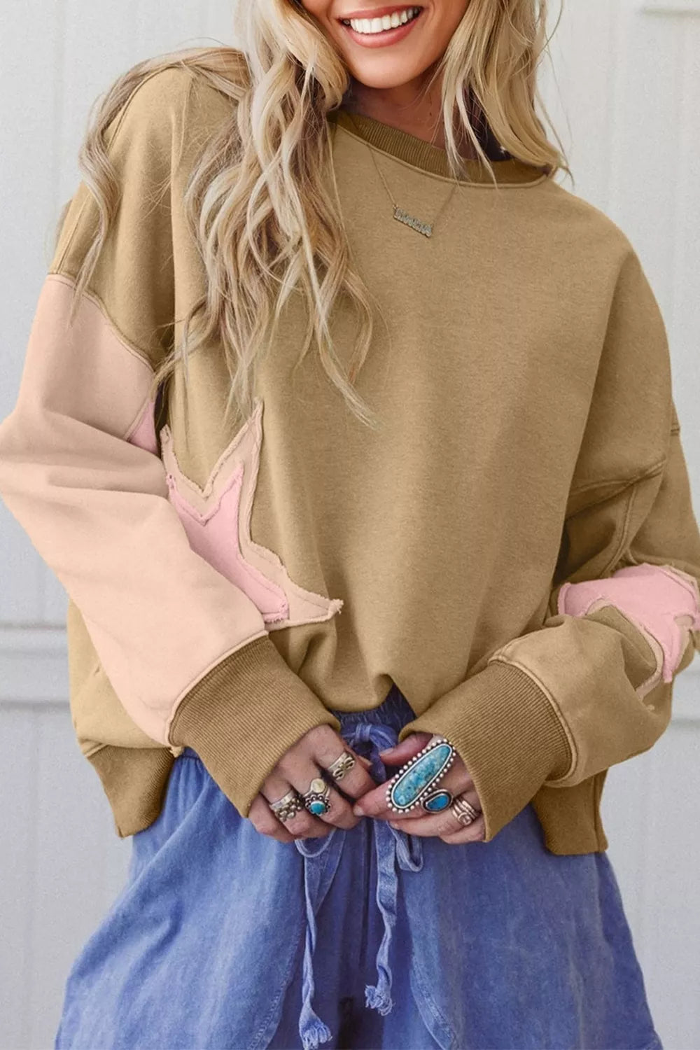 Trendsi Star Patch Crew Neck Sweatshirt -