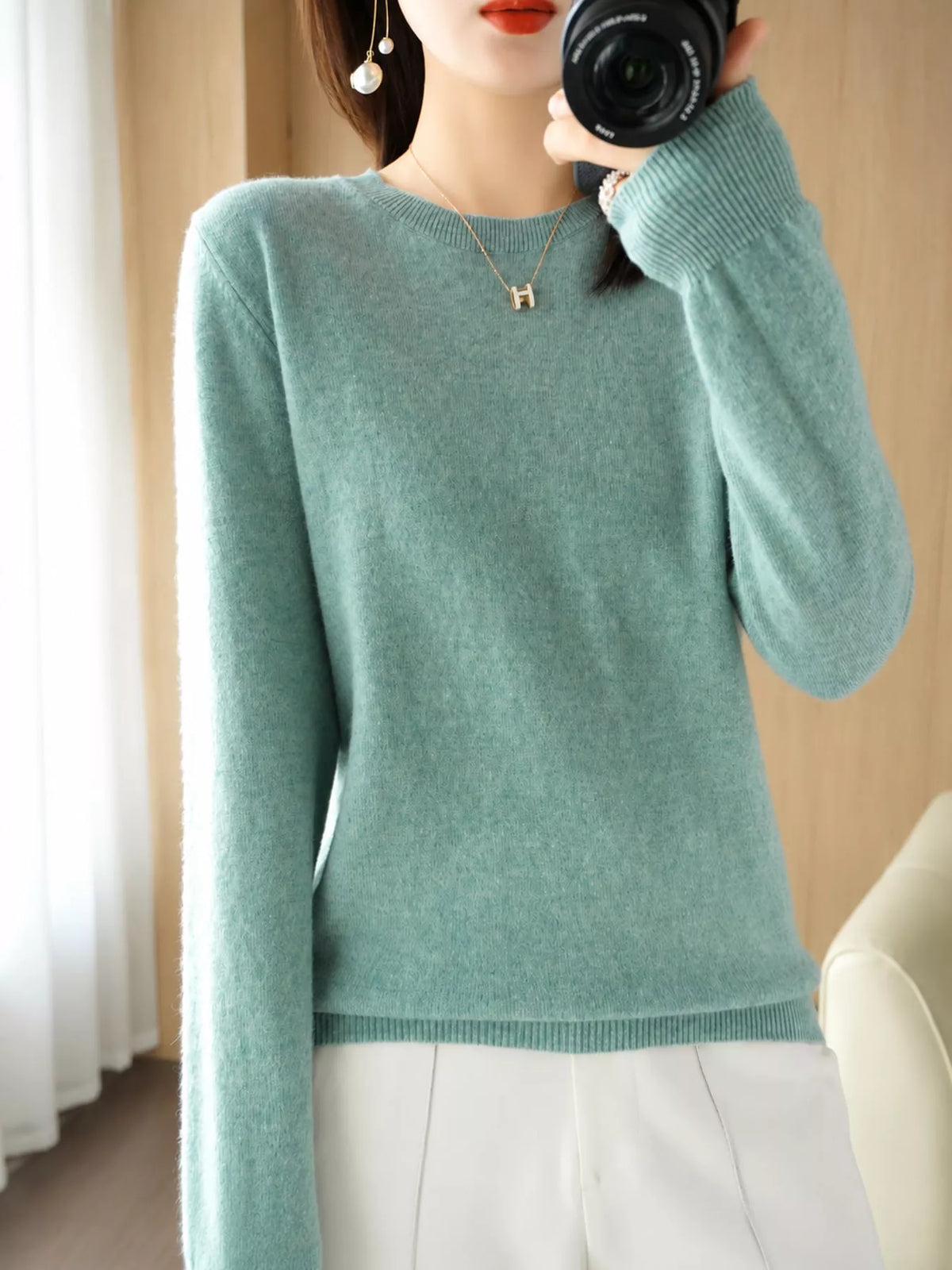 Crew Neck Long Sleeve Sweater — front view