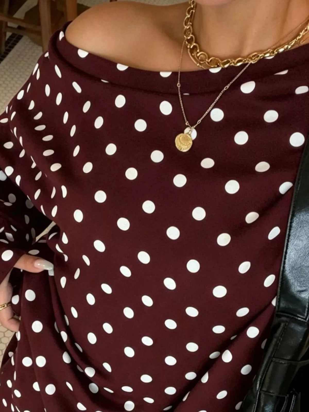 Women's polka dot boat neck top and pants set