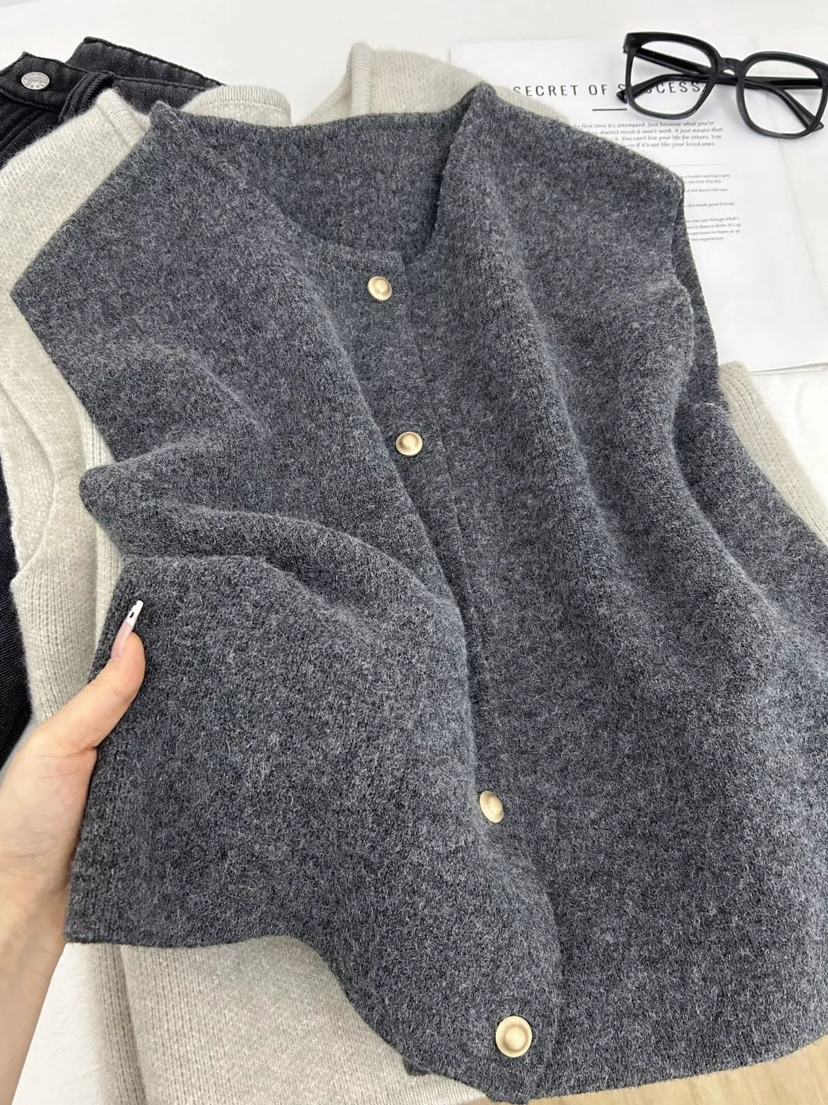 Button-Down Sweater Vest in dark gray