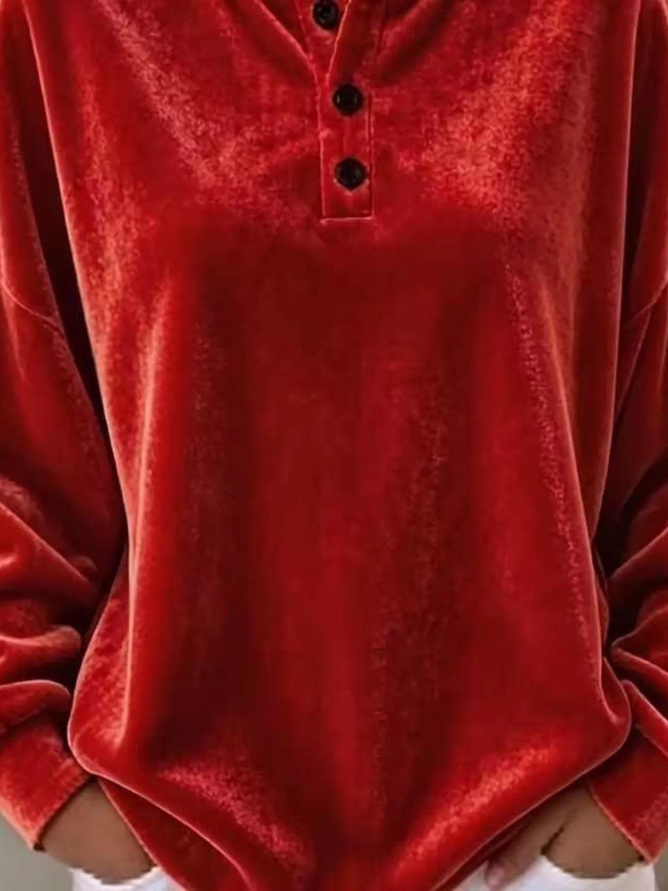 Trendsi Velvet Henley Top with Button Detail - Shirts