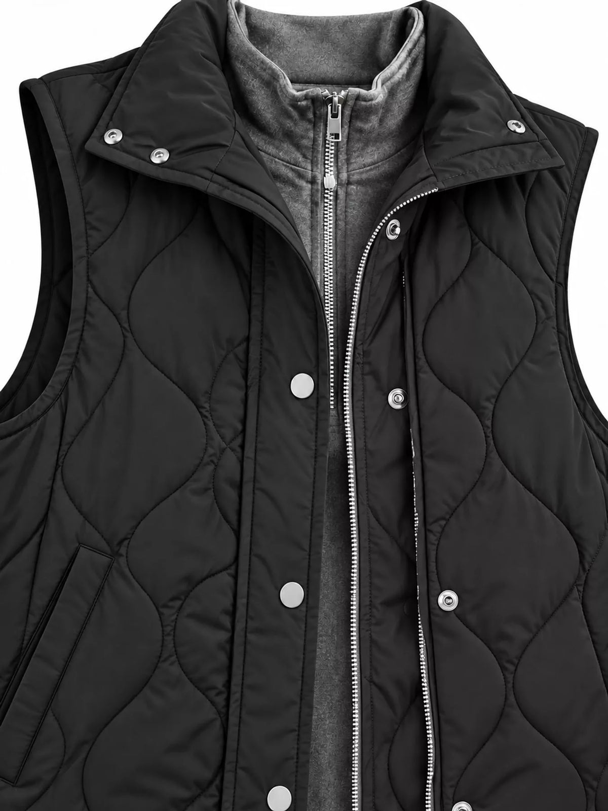 Quilted Snap-Front Vest — garment construction details