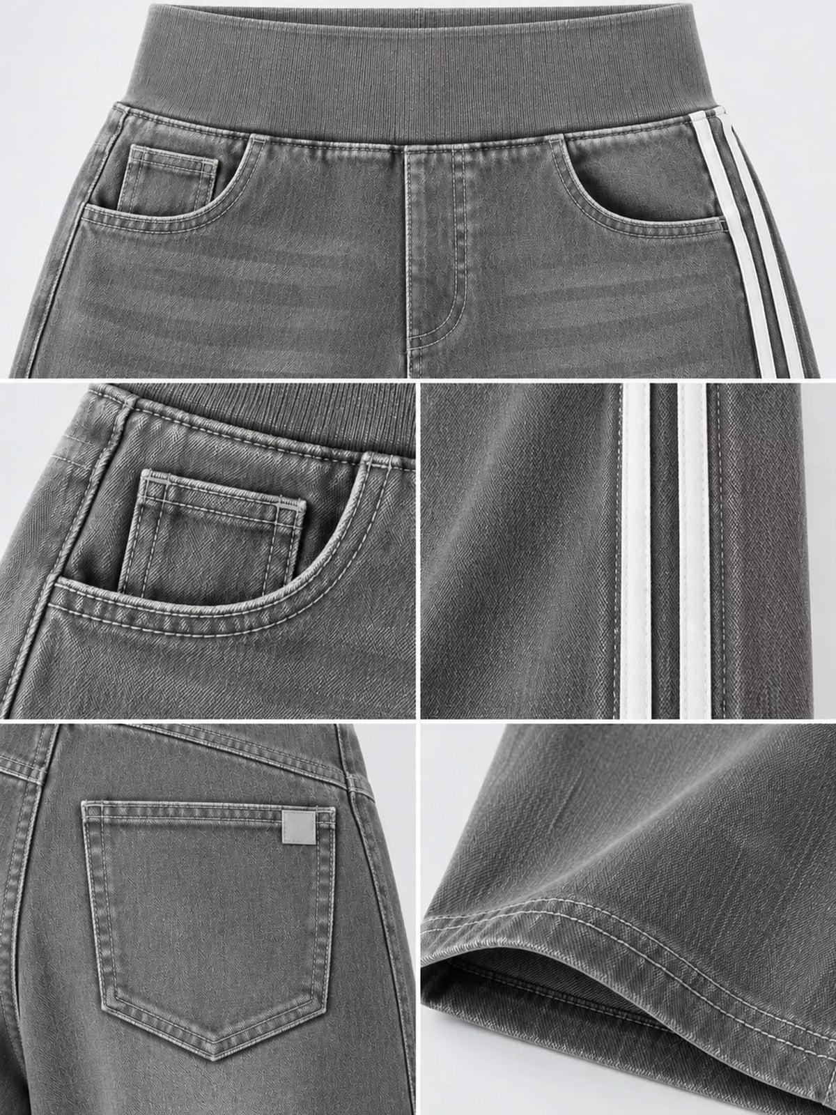 Wide-Leg Side-Stripe Jeans, detail view in gray