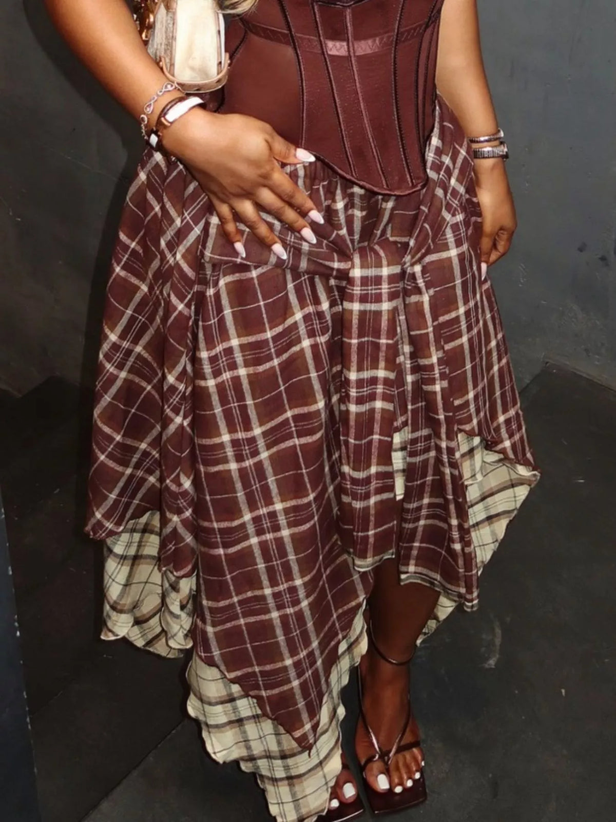 Trendsi Asymmetrical Plaid Skirt -