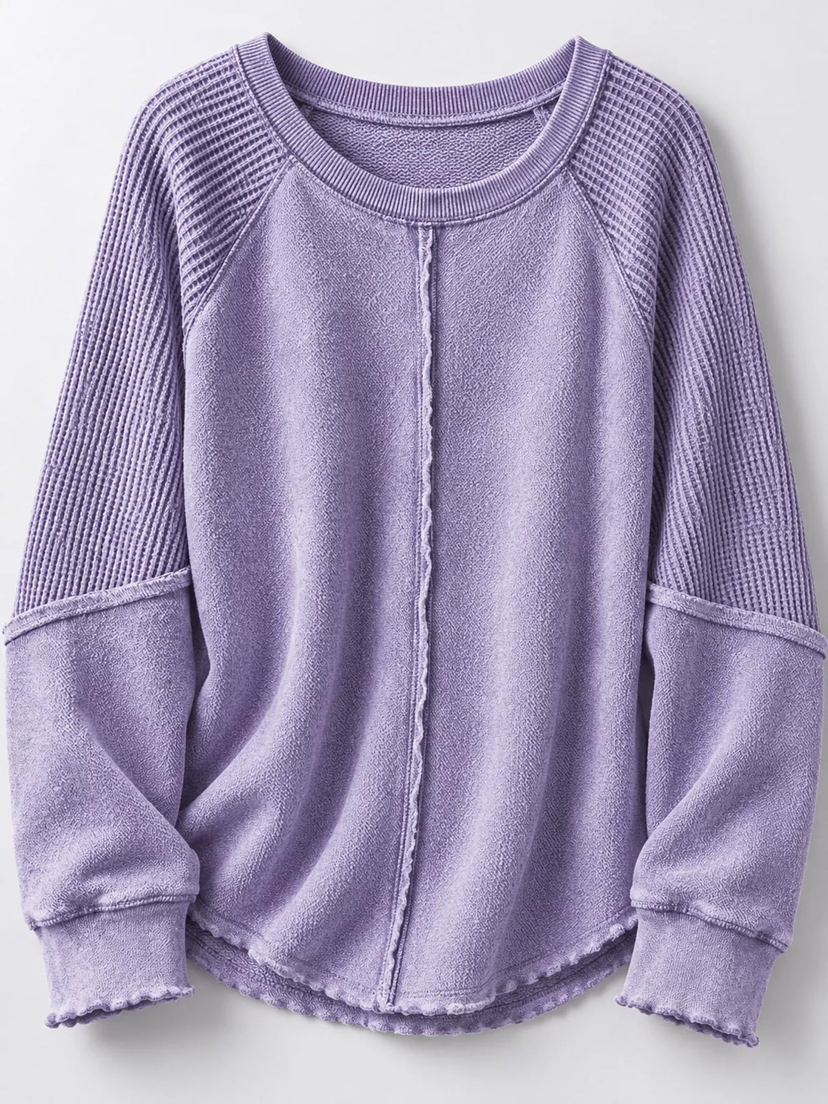 Waffle-knit sweatshirt, purple flat front