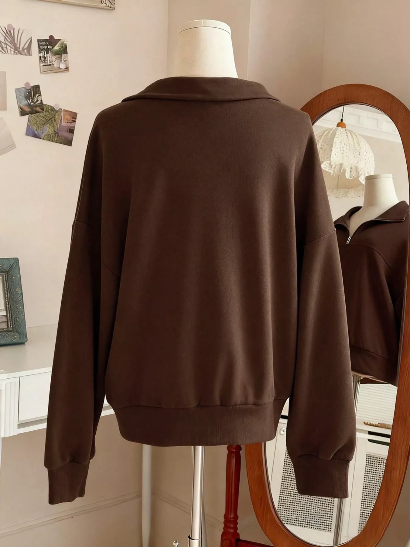 Trendsi Quarter-Zip Dropped Shoulder Sweatshirt -