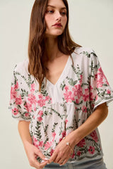 Trendsi SO ME Floral Embroidered V Neck Boho Blouse Top - Clothing Tops