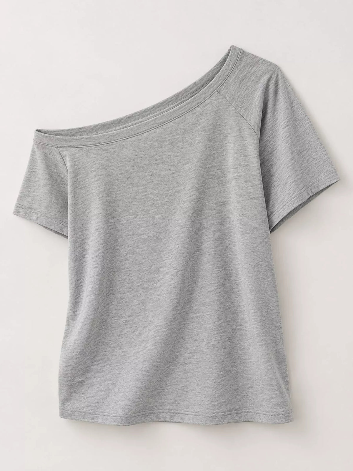 Gray asymmetric-neck T-shirt, front product view
