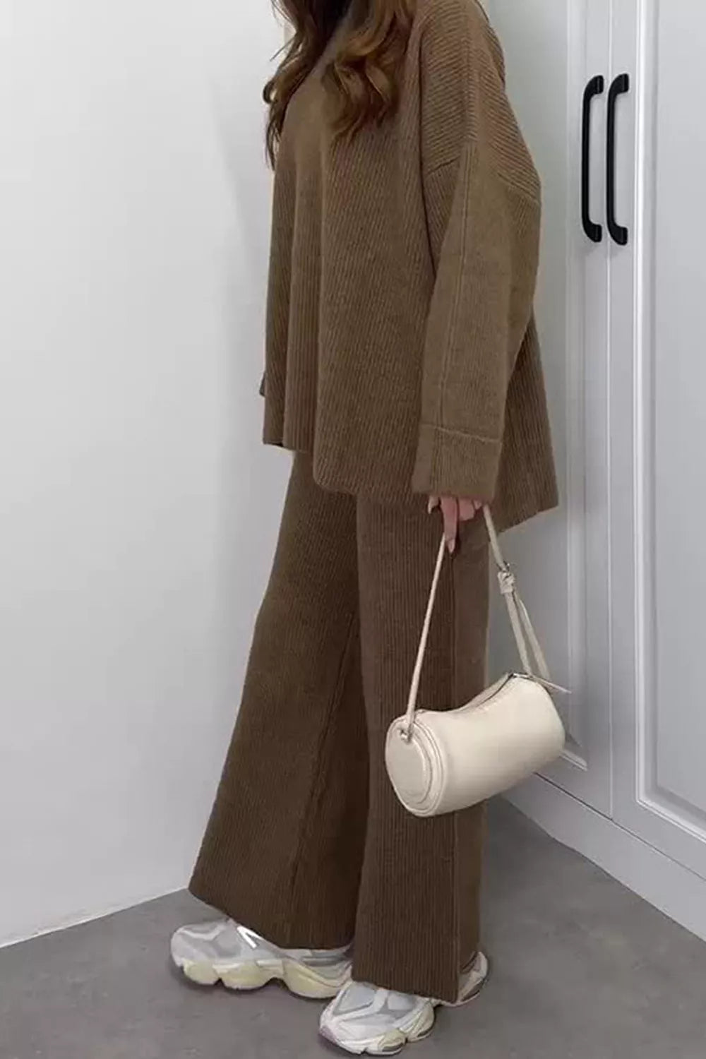 Trendsi Dropped Shoulder Knit Sweater and Wide Leg Pants Set -