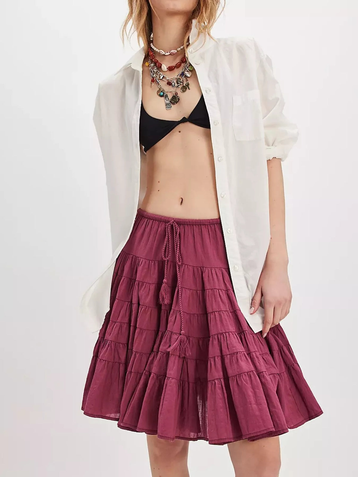 Trendsi Tiered Drawstring Mini Skirt -
