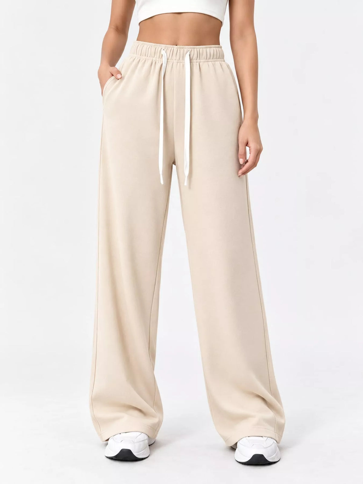 Apricot Color wide-leg pants with drawstring
