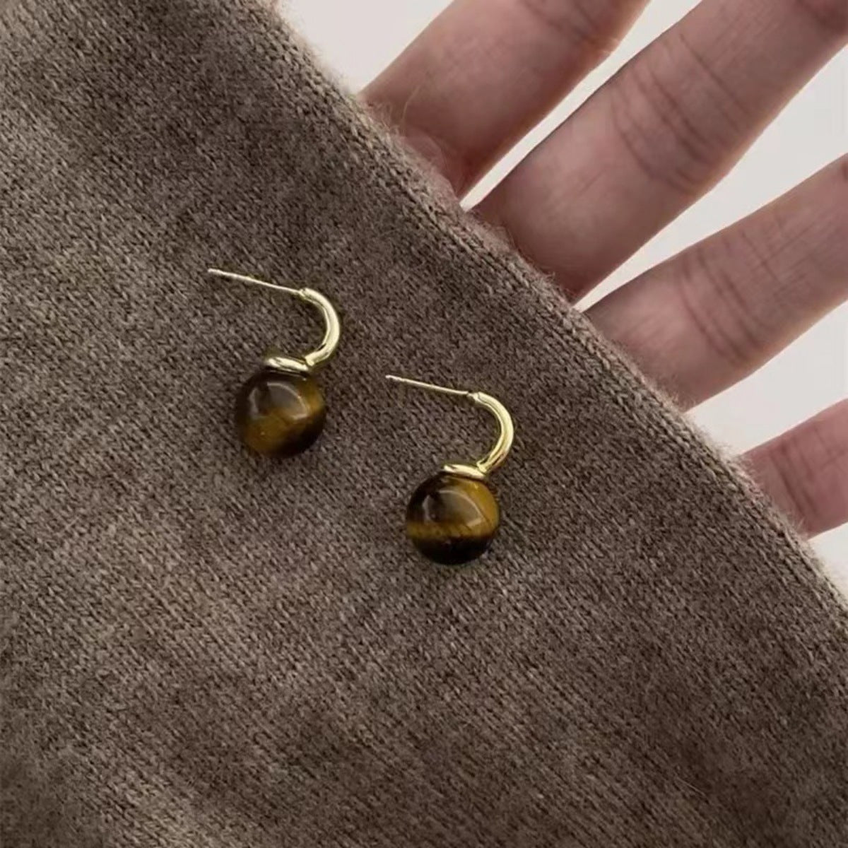 Trendsi Tiger Eye Ball Drop Earrings -