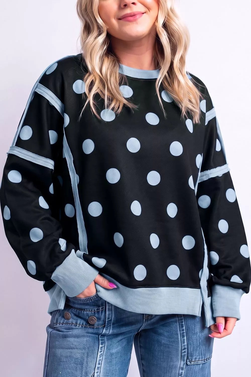 Trendsi Polka Dot Crew Neck Sweatshirt -