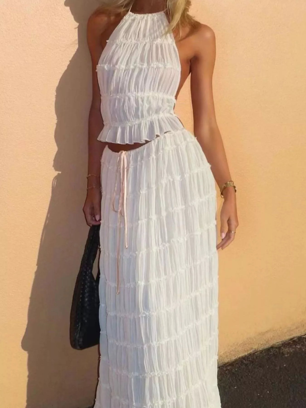 Halter top and skirt set, white set full front