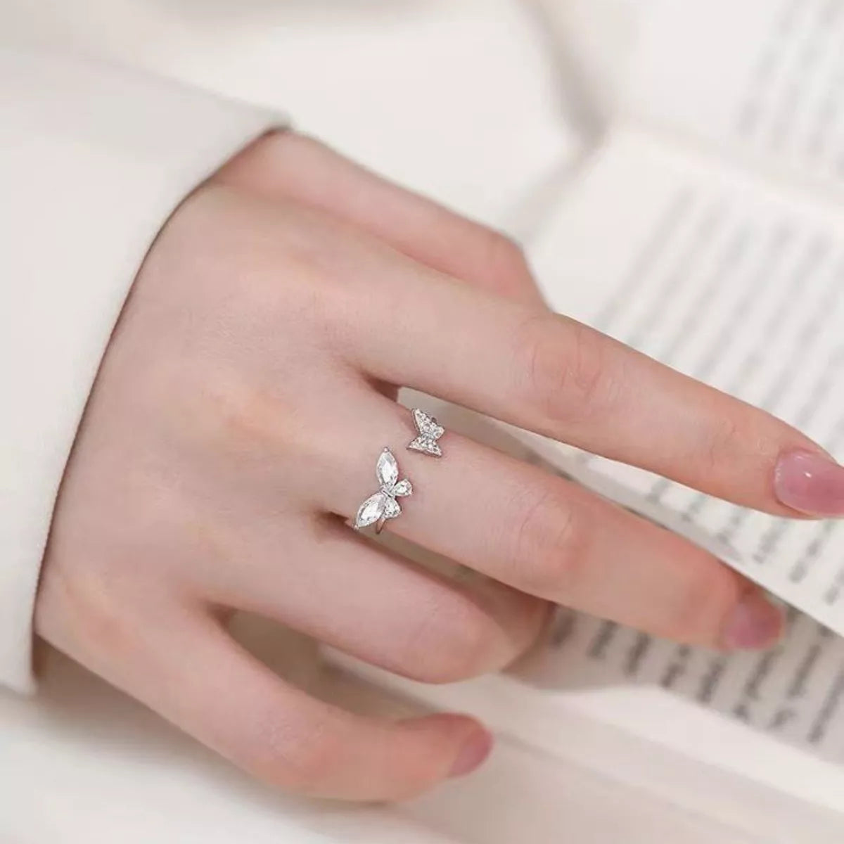 Trendsi 925 Sterling Silver Zircon Butterfly Open Ring -