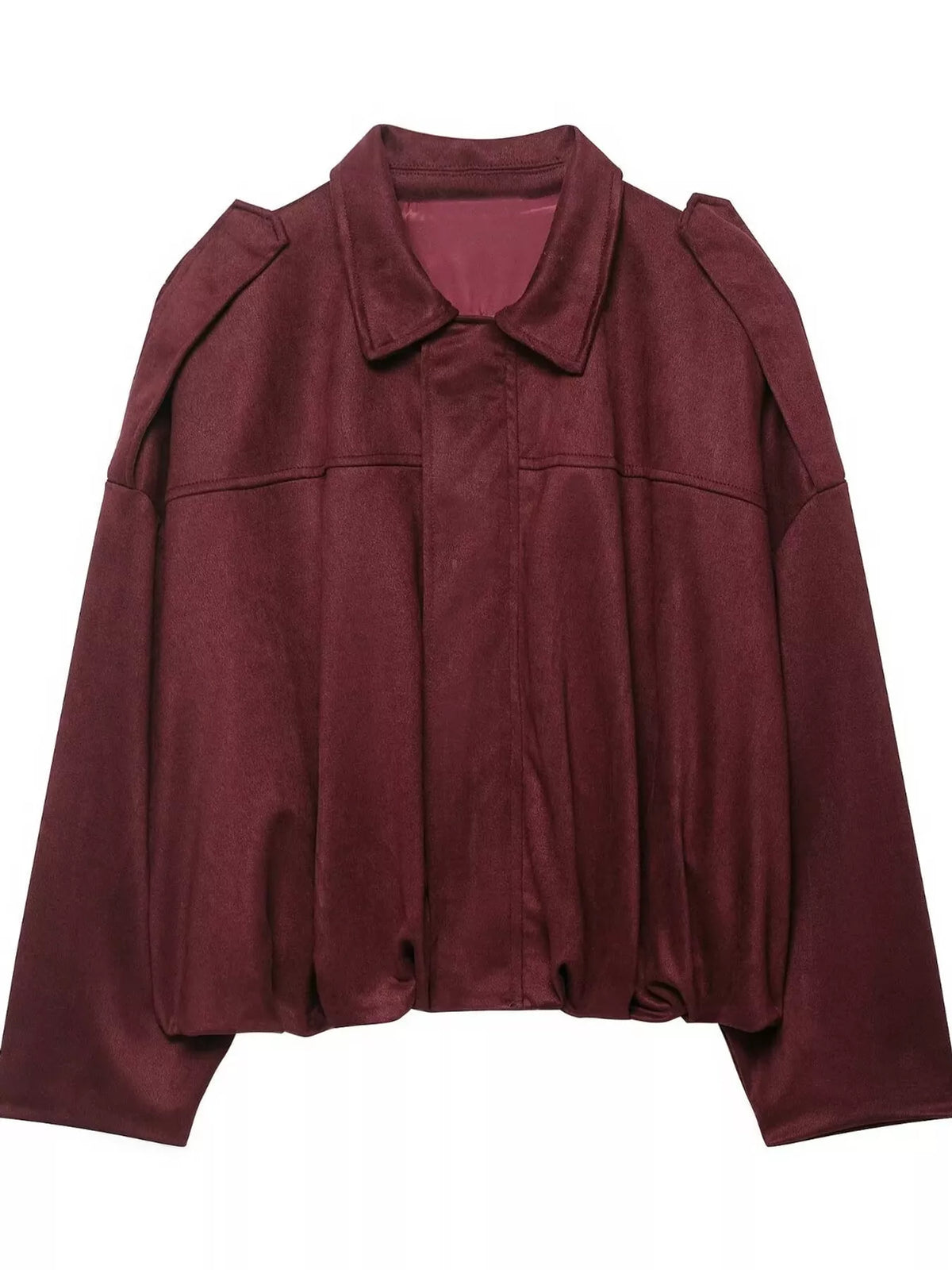 Cropped zip jacket, burgundy flat front