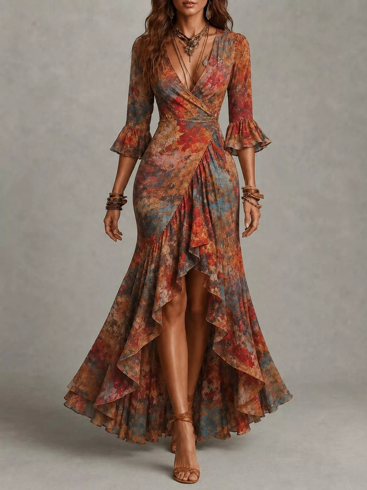 High-low maxi dress, multicolor front