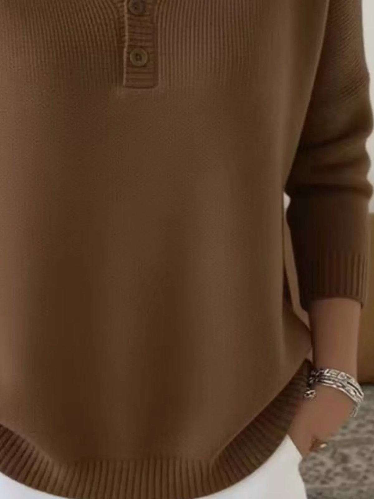 Trendsi Full Size Button Detail Ribbed Knit Sweater Plus Size -